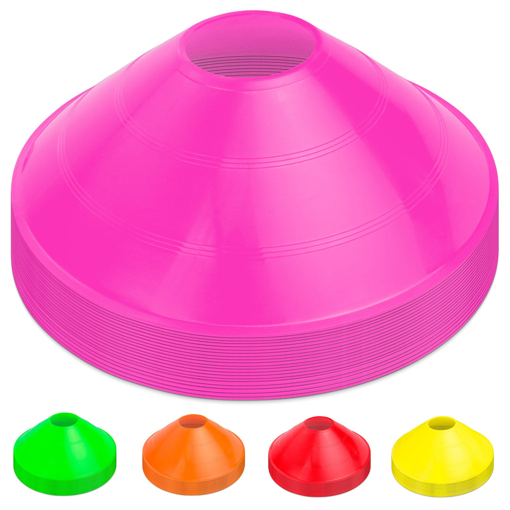 a pink plastic cone with four different colored cones