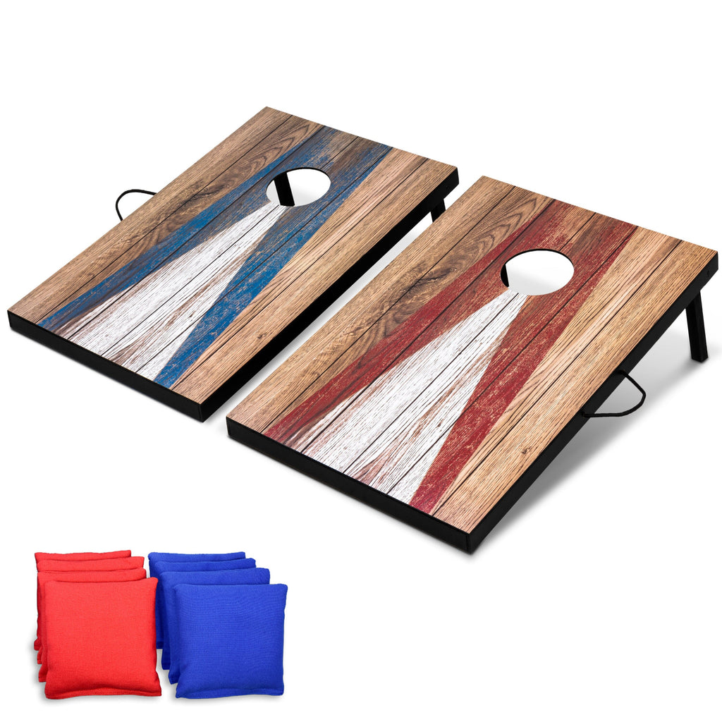 GoSports 3 x 2 ft Cornhole Board Set - Portable Outdoor Toss Game for Adults & Family - Includes Set of 8 Bean Bags with Built-in Storage - Rustic GoSports 