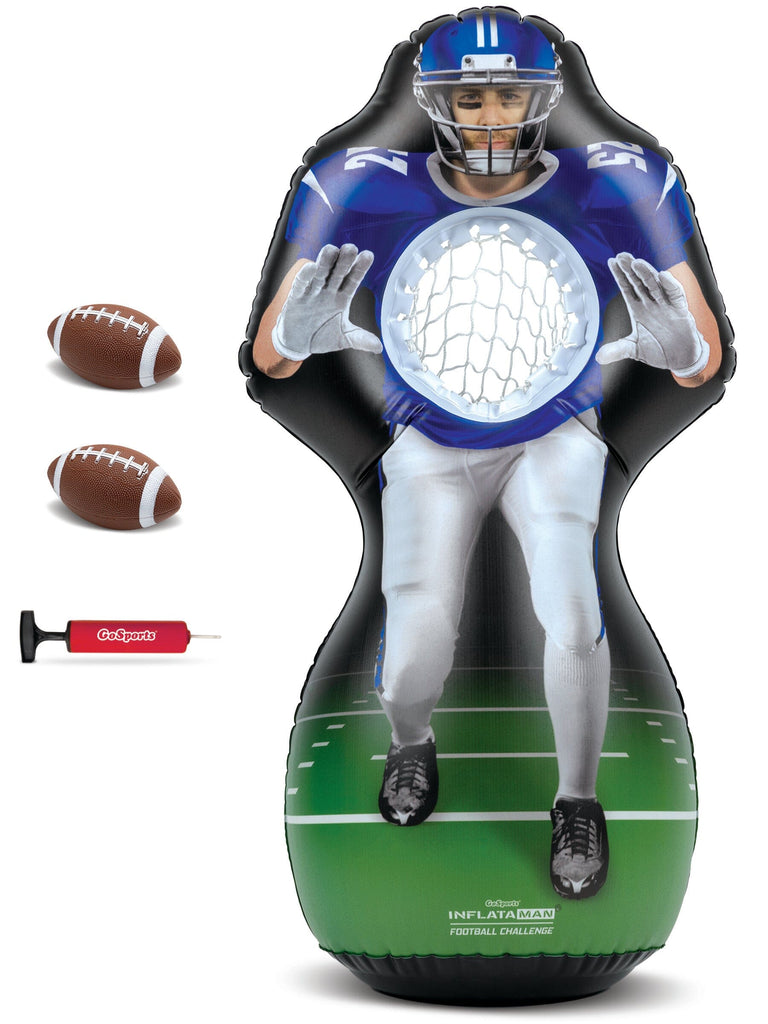 a football player inflatable with a football ball