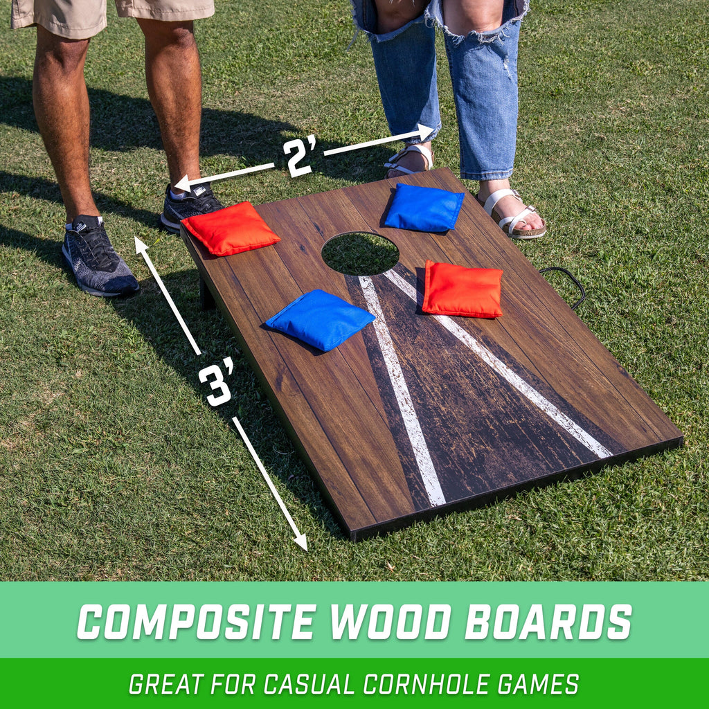 GoSports 3 x 2 ft Cornhole Board Set - Portable Outdoor Toss Game for Adults & Family - Includes Set of 8 Bean Bags with Built-in Storage - Dark Rustic GoSports 