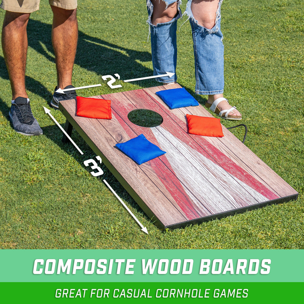 GoSports 3 x 2 ft Cornhole Board Set - Portable Outdoor Toss Game for Adults & Family - Includes Set of 8 Bean Bags with Built-in Storage - Rustic GoSports 