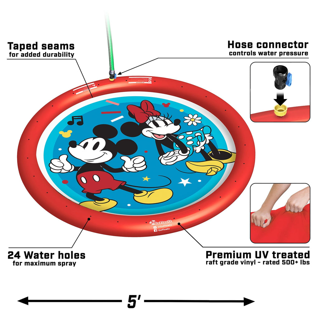 Disney Mickey and Minnie Kids Water Splash Pad Mat and Sprinkler Pool Toy GoSports 