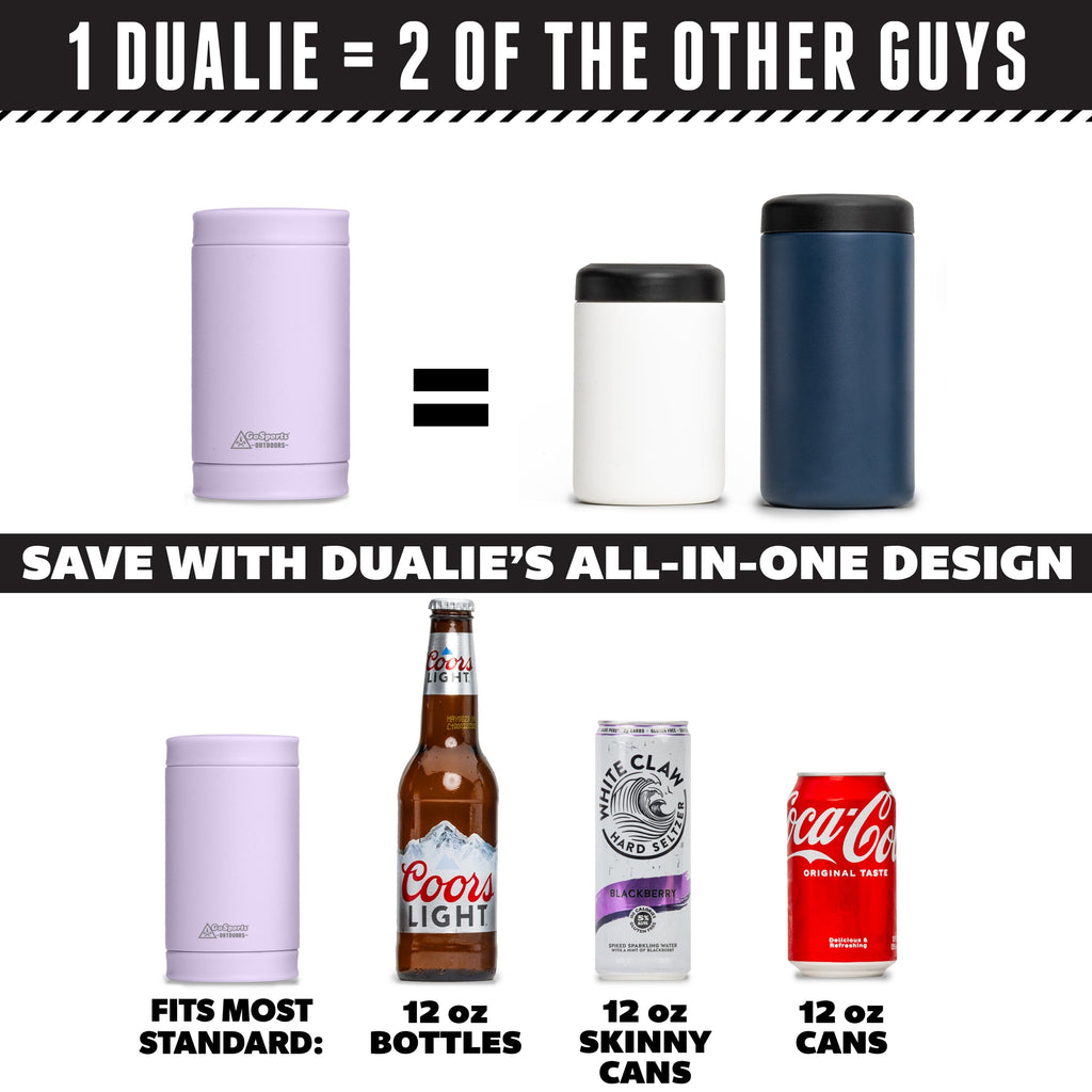 DUALIE 3 in 1 Insulated Can Cooler - Universal Size for 12 oz Cans, Slim Cans, and Bottles - Lavender GoSports 