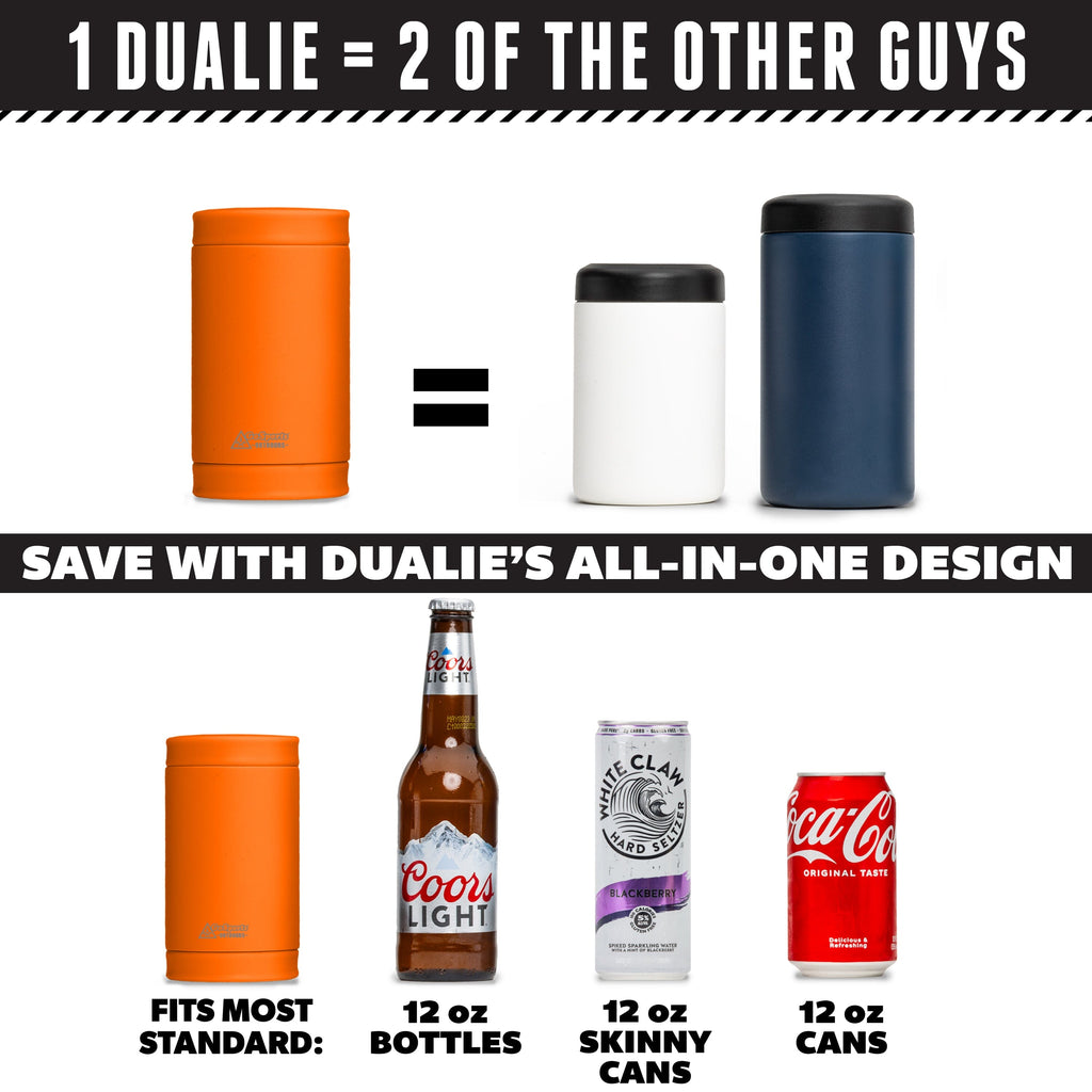 DUALIE 3 in 1 Insulated Can Cooler - Universal Size for 12 oz Cans, Slim Cans, and Bottles - Orange GoSports 