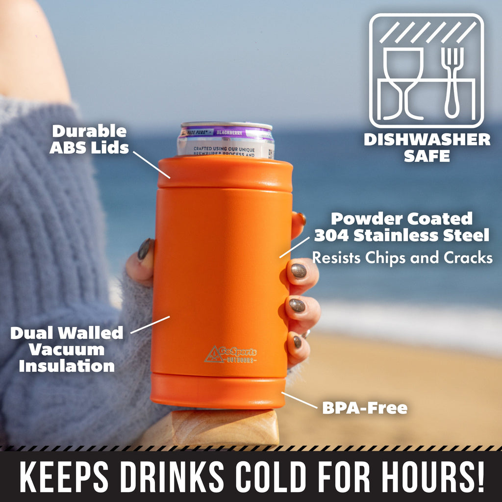 DUALIE 3 in 1 Insulated Can Cooler - Universal Size for 12 oz Cans, Slim Cans, and Bottles - Orange GoSports 