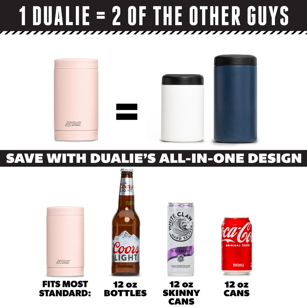 DUALIE 3 in 1 Insulated Can Cooler - Universal Size for 12 oz Cans, Slim Cans, and Bottles - Rose GoSports 