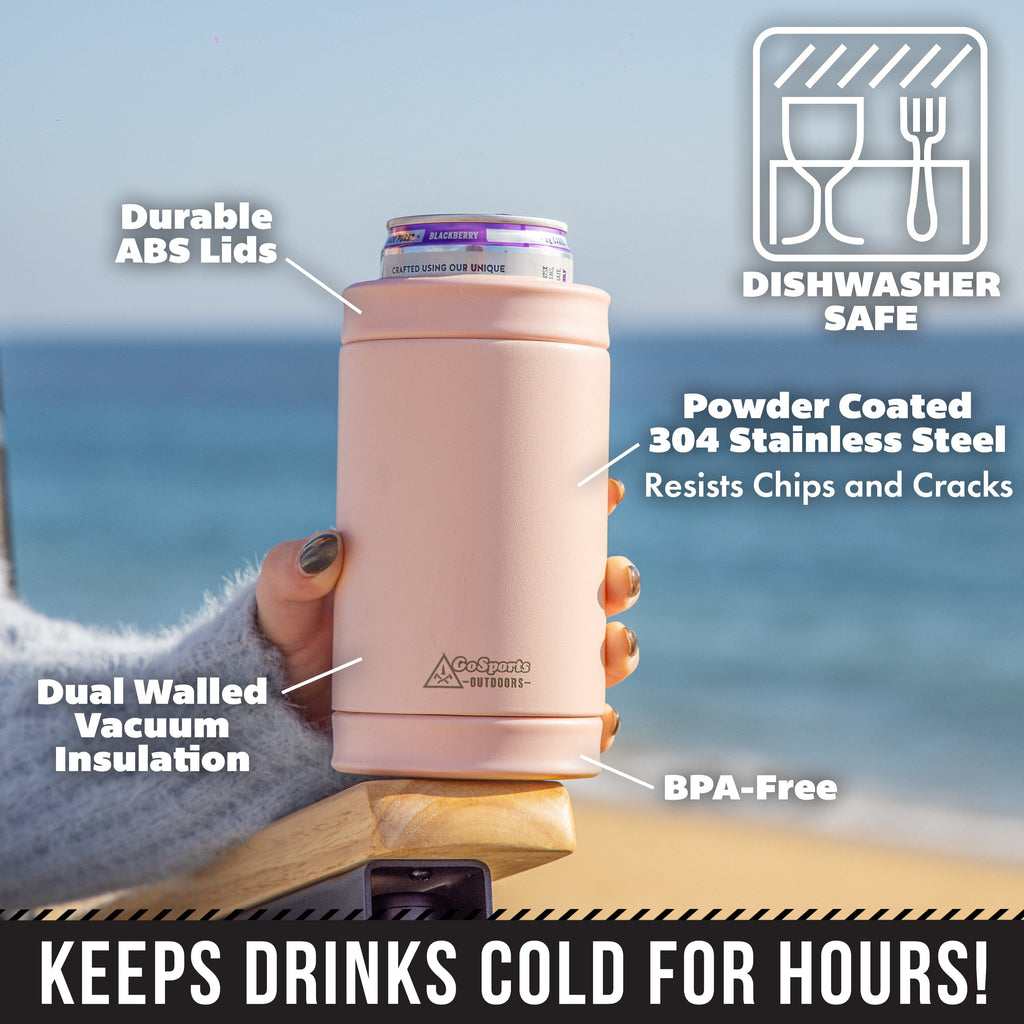 DUALIE 3 in 1 Insulated Can Cooler - Universal Size for 12 oz Cans, Slim Cans, and Bottles - Rose GoSports 