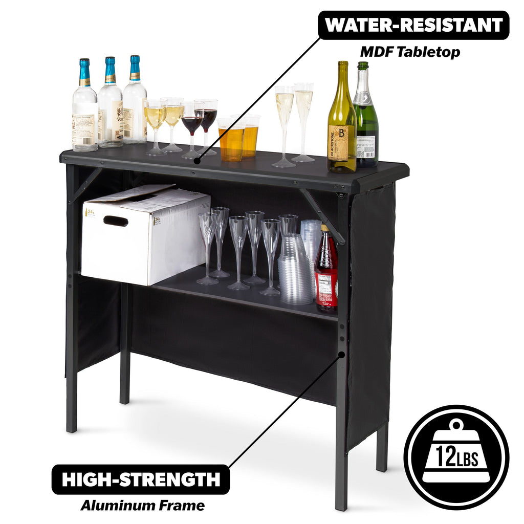 the water resistant table with a tray and two glasses