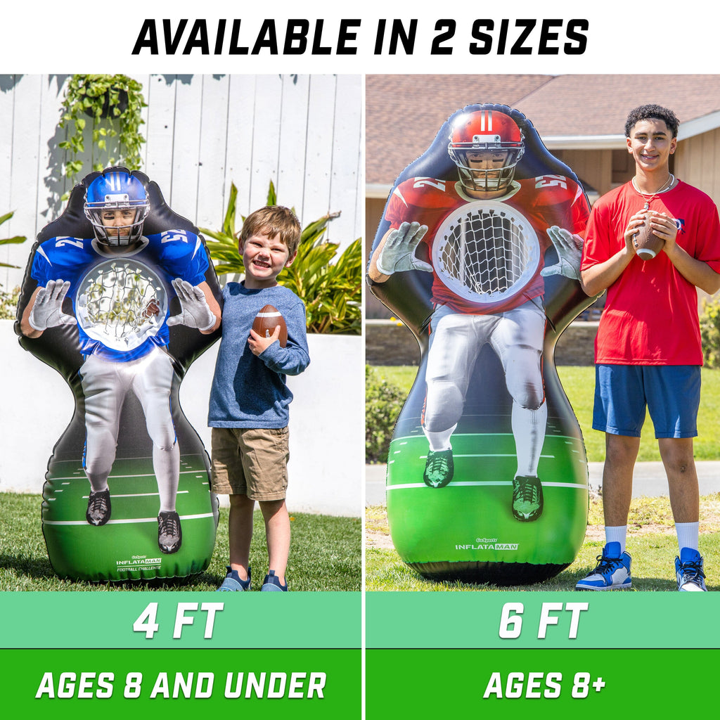 a boy and a boy are standing on a giant inflatable