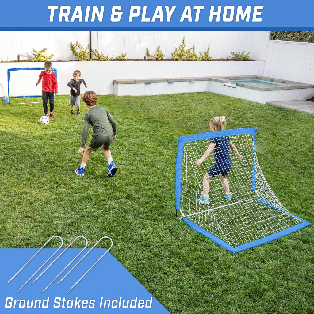 GoSports Team Tone 4 ft x 3 ft Portable Soccer Goals for Kids - Set of 2 Pop Up Nets for Backyard - Royal Blue GoSports 
