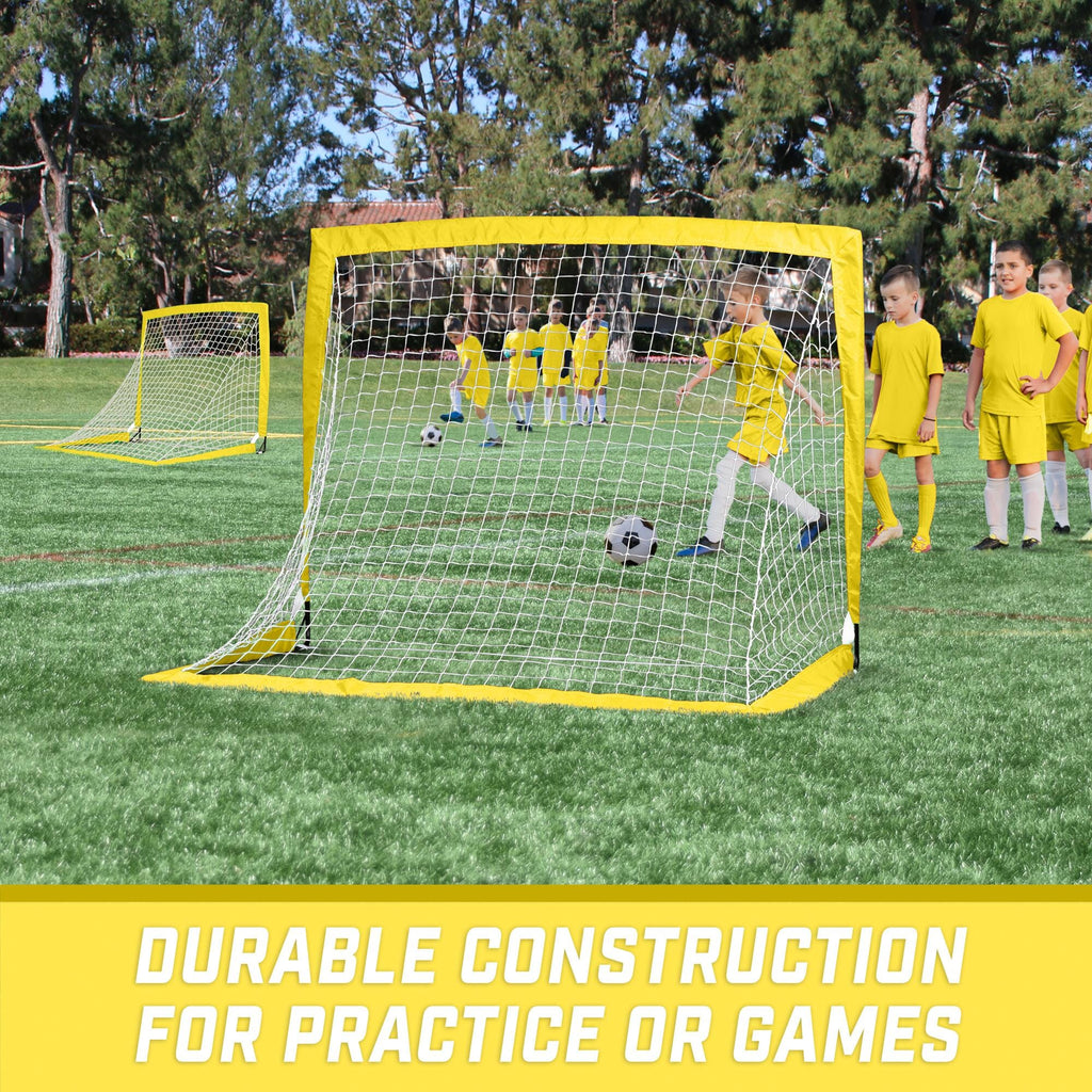 a soccer goal with a yellow goal net