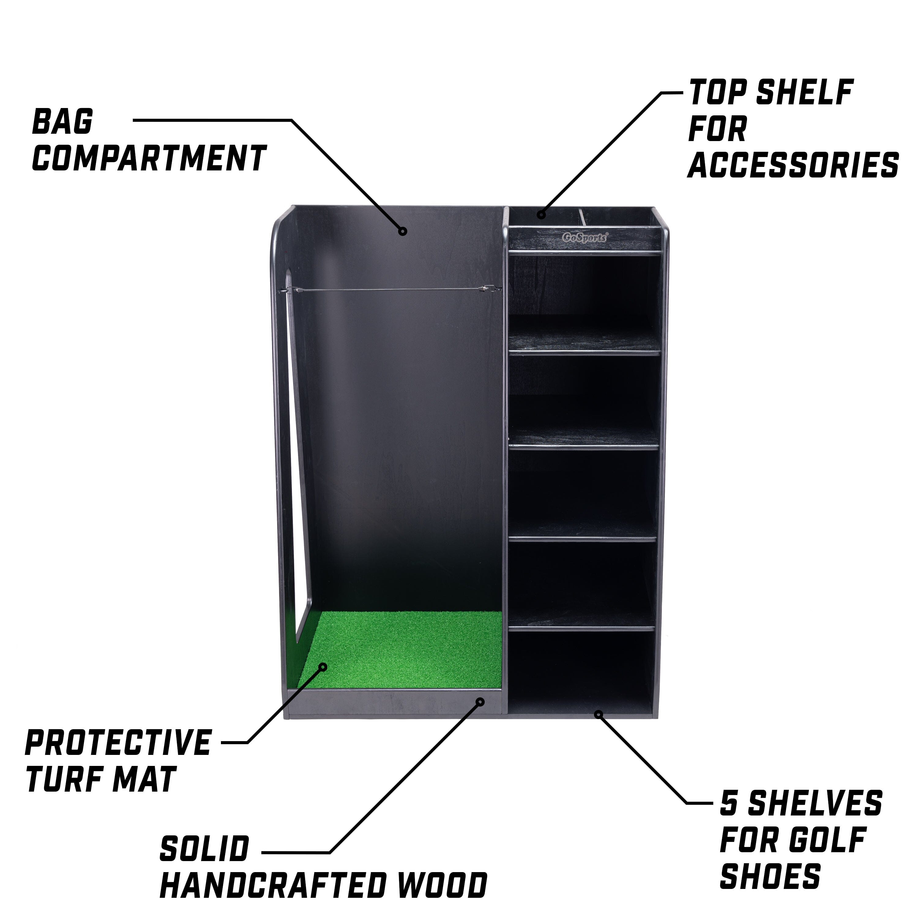 GoSports Double Premium Wooden Golf Bag Organizer and Storage Rack - B –