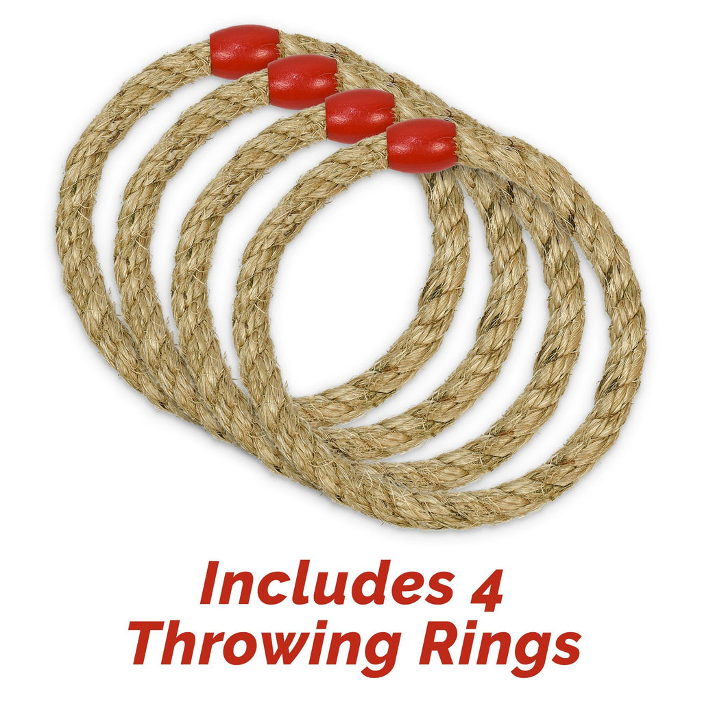 a set of three red and white rope rings