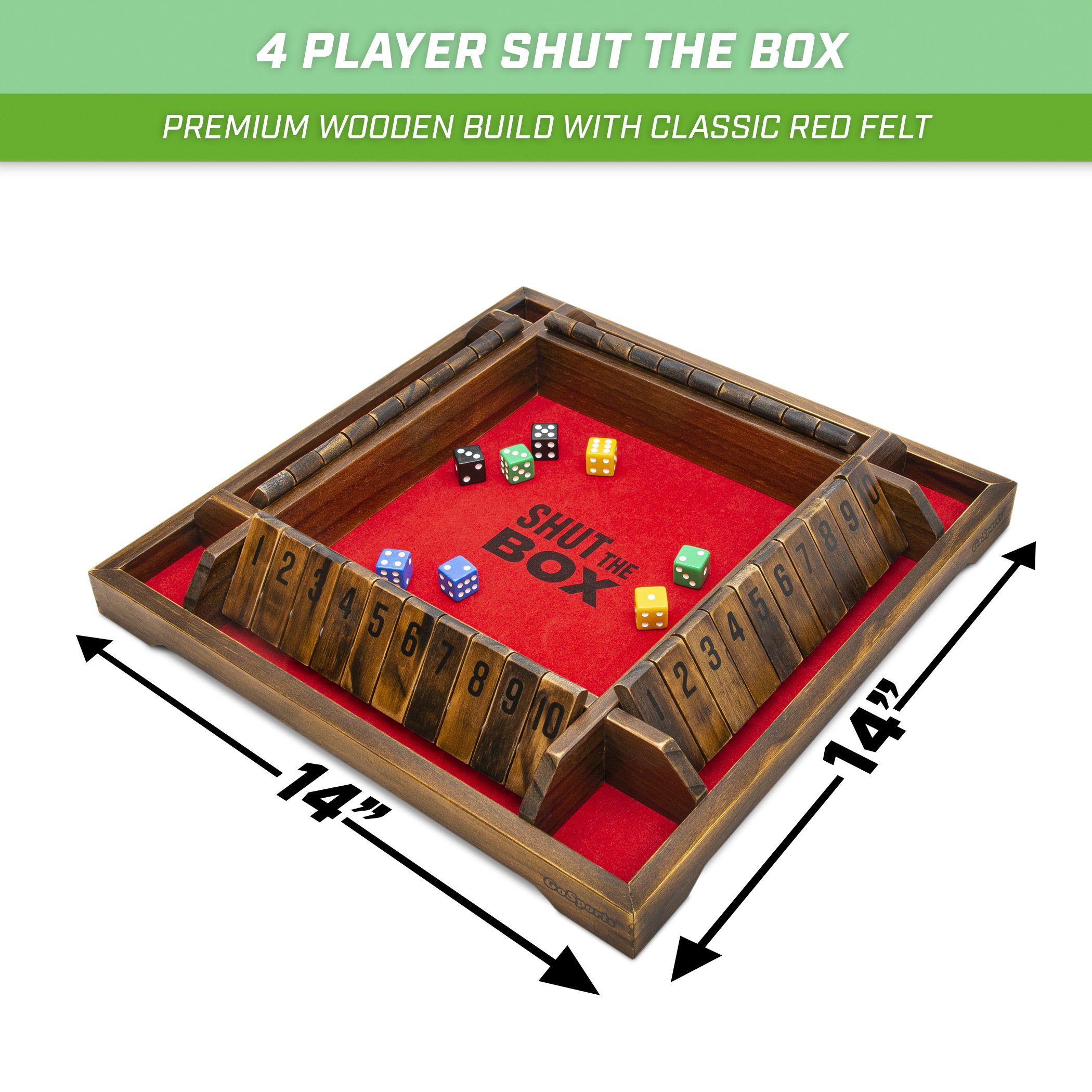 GoSports Shut-the-Box Premium Wooden Dice Game –